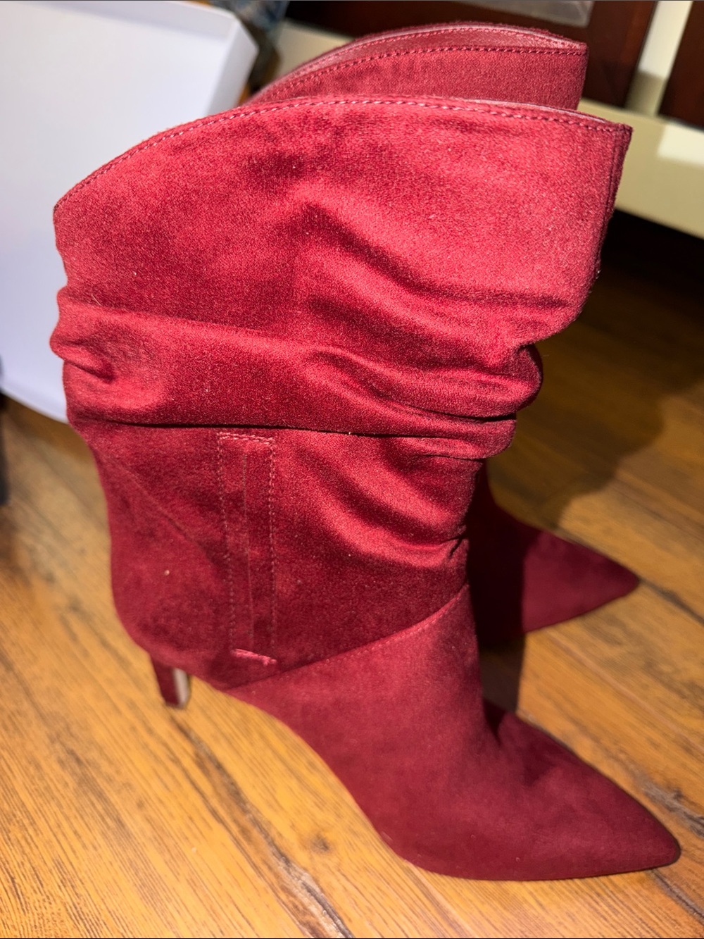 Jessica Simpson Burgundy Slouchy Pointed-Toe Mid-Heel Booties